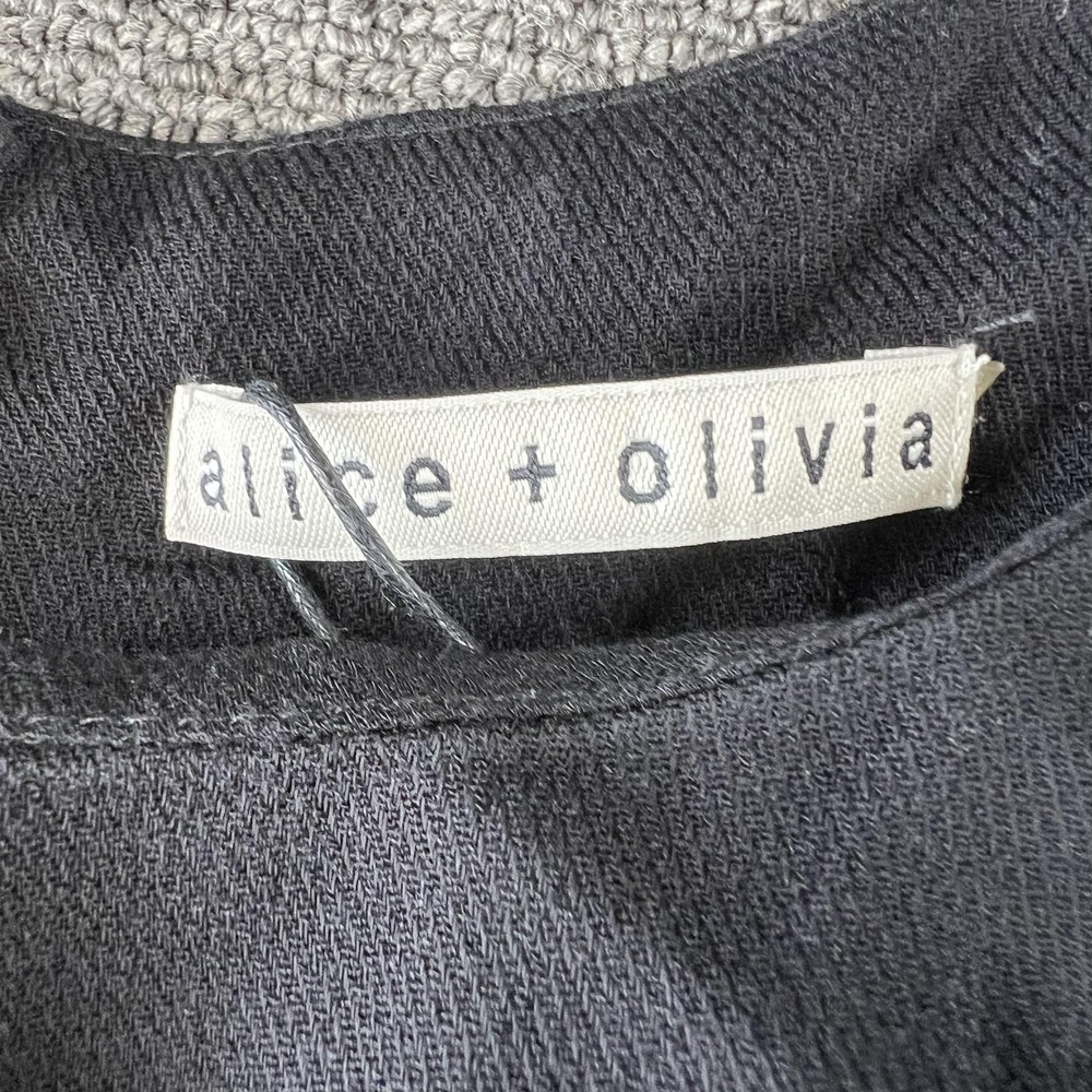 Alice + Olivia Womens Tank Top Medium Black Hi Low Zip Back Leather Trim Tunic - Picture 2 of 11